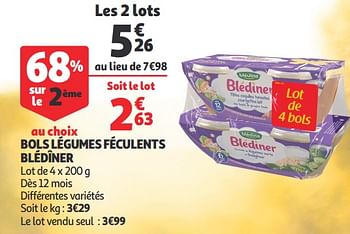 Promoties Bols légumes féculents blédîner - Blédina - Geldig van 11/09/2019 tot 17/09/2019 bij Auchan