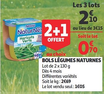 Promoties Bols légumes naturnes - Nestlé - Geldig van 11/09/2019 tot 17/09/2019 bij Auchan