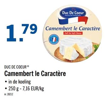 Promoties Camembert le caractère - Duc De Coeur - Geldig van 16/09/2019 tot 21/09/2019 bij Lidl