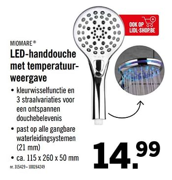 Promoties Led-handdouche met temperatuurweergave - Miomare - Geldig van 16/09/2019 tot 21/09/2019 bij Lidl