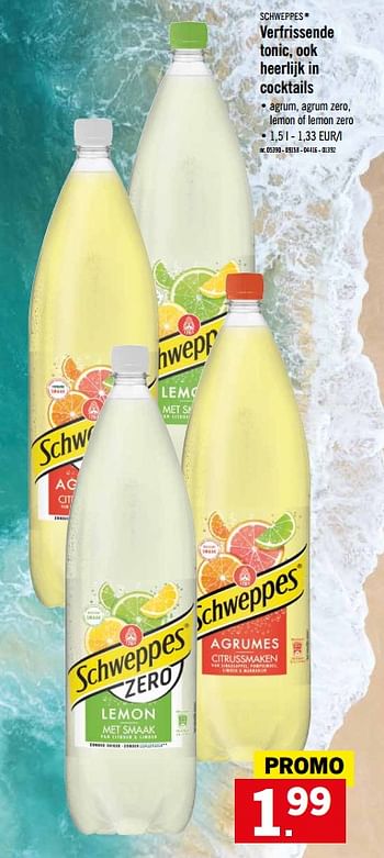Promoties Verfrissende tonic, ook heerlijk in cocktails - Schweppes - Geldig van 16/09/2019 tot 21/09/2019 bij Lidl