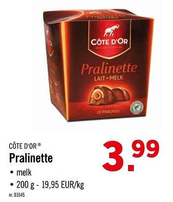 Promoties Pralinette - Cote D'Or - Geldig van 16/09/2019 tot 21/09/2019 bij Lidl