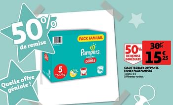 Promoties Culottes baby dry pants family pack pampers - Pampers - Geldig van 11/09/2019 tot 17/09/2019 bij Auchan