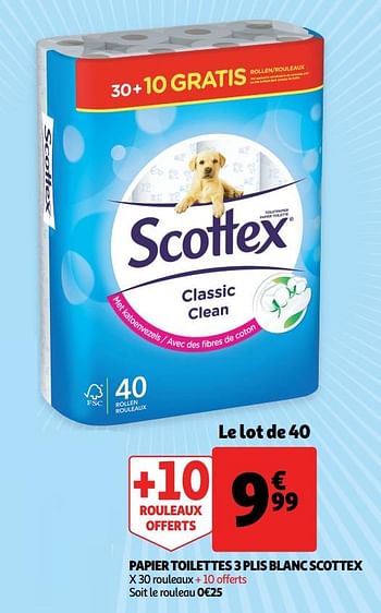 Promoties Papier toilettes 3 plis blanc scottex - Scottex - Geldig van 11/09/2019 tot 17/09/2019 bij Auchan