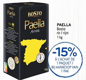 Promotions Paella bosto riz -15% à l`achat de 1 paquet - Bosto - Valide de 11/09/2019 à 24/09/2019 chez Alvo