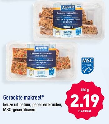 Promoties Gerookte makreel - Appetit - Geldig van 09/09/2019 tot 14/09/2019 bij Aldi