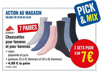 Promotions Chaussettes pour femmes et pour hommes - Esmara - Valide de 16/09/2019 à 21/09/2019 chez Lidl