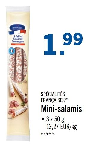 Promotions Mini-salamis - Specialites Francaises - Valide de 16/09/2019 à 21/09/2019 chez Lidl