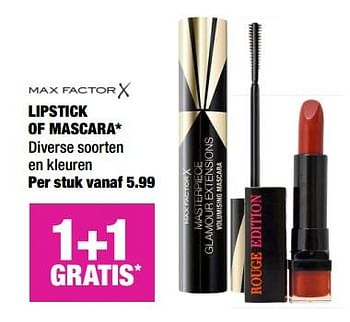 Promoties Lipstick of mascara - Max Factor - Geldig van 09/09/2019 tot 22/09/2019 bij Big Bazar