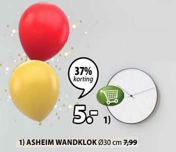 Promoties Asheim wandklok - Huismerk - Jysk - Geldig van 09/09/2019 tot 22/09/2019 bij Jysk