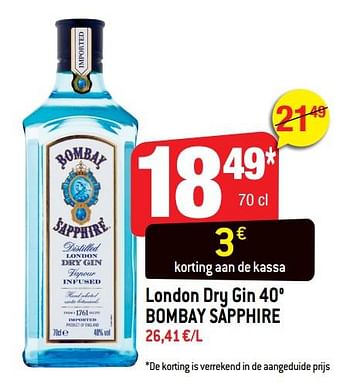 Promotions London dry gin 40° bombay sapphire - Bombay - Valide de 11/09/2019 à 17/09/2019 chez Smatch