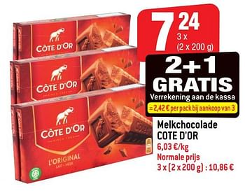Promoties Melkchocolade cote d`or - Cote D'Or - Geldig van 11/09/2019 tot 17/09/2019 bij Smatch