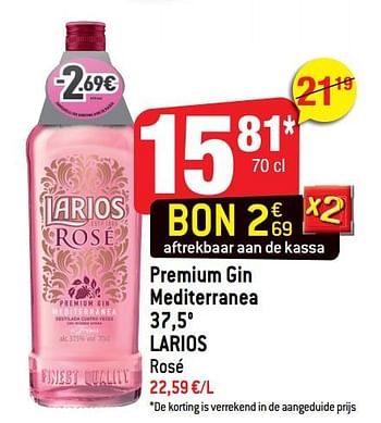 Promoties Premium gin mediterranea 37,5° larios rosé - Larios - Geldig van 11/09/2019 tot 17/09/2019 bij Smatch