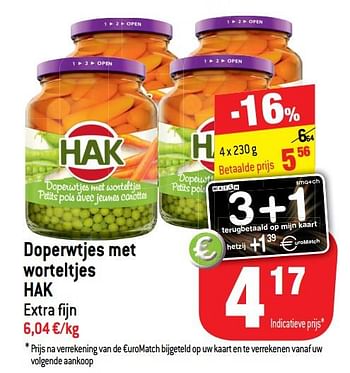 Promoties Doperwtjes met worteltjes hak extra fijn - Hak - Geldig van 11/09/2019 tot 17/09/2019 bij Match
