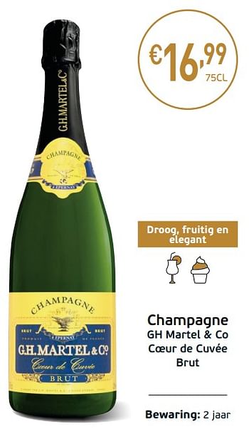 Promoties Champagne GH Martel & Co Coeur de Cuvée Brut - Champagne - Geldig van 03/09/2019 tot 22/09/2019 bij Intermarche