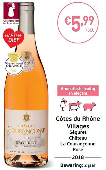 Promoties Côtes du rhône villages séguret château la courançonne rosé - Rosé wijnen - Geldig van 03/09/2019 tot 22/09/2019 bij Intermarche