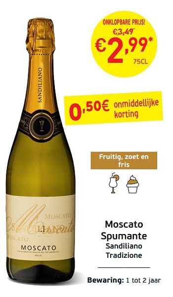 Promotions Moscato spumante sandiliano tradizione - Mousseux - Valide de 03/09/2019 à 22/09/2019 chez Intermarche