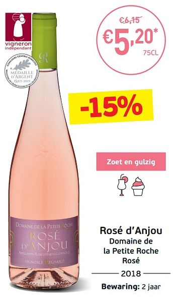 Promotions Rosé d`anjou domaine de la petite roche rosé - Vins rosé - Valide de 03/09/2019 à 22/09/2019 chez Intermarche