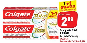 Promoties Tandpasta total colgate original of whitening - Colgate - Geldig van 11/09/2019 tot 17/09/2019 bij Match