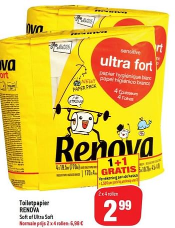 Promoties Toiletpapier renova soft of ultra soft - Renova - Geldig van 11/09/2019 tot 17/09/2019 bij Match