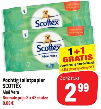 Promoties Vochtig toiletpapier scottex aloë vera - Scottex - Geldig van 11/09/2019 tot 17/09/2019 bij Match