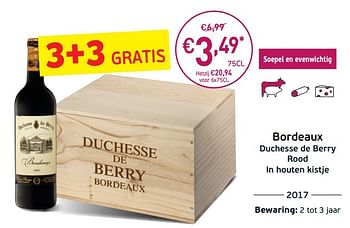 Promotions Bordeaux duchesse de berry rood in houten kistje - Vins rouges - Valide de 03/09/2019 à 22/09/2019 chez Intermarche