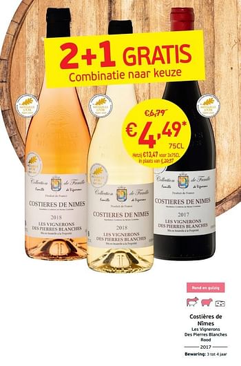 Promoties Costières de nîmes les vignerons des pierres blanches rood - Rode wijnen - Geldig van 03/09/2019 tot 22/09/2019 bij Intermarche
