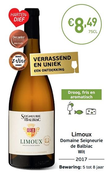 Promoties Limoux domaine seigneurie de balbiac wit - Witte wijnen - Geldig van 03/09/2019 tot 22/09/2019 bij Intermarche