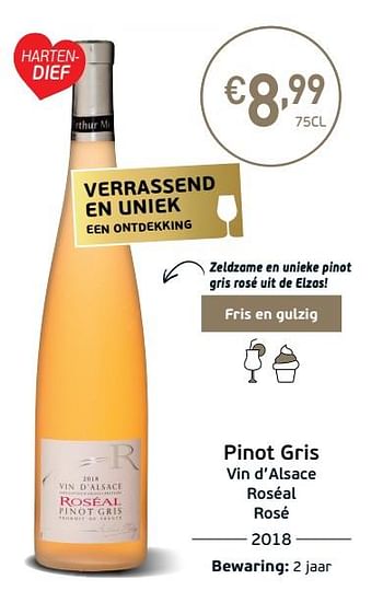 Promoties Pinot gris vin d`alsace roséal rosé - Rosé wijnen - Geldig van 03/09/2019 tot 22/09/2019 bij Intermarche