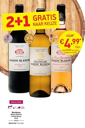 Promoties Bordeaux maison blanche famille bouey rood - Rode wijnen - Geldig van 03/09/2019 tot 22/09/2019 bij Intermarche