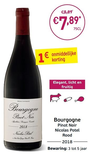 Promotions Bourgogne pinot noir nicolas potel rood - Vins rouges - Valide de 03/09/2019 à 22/09/2019 chez Intermarche