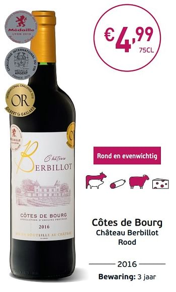 Promoties Côtes de bourg château berbillot rood - Rode wijnen - Geldig van 03/09/2019 tot 22/09/2019 bij Intermarche