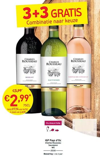 Promoties Igp pays d`oc charles rousseau sauvignon wit - Witte wijnen - Geldig van 03/09/2019 tot 22/09/2019 bij Intermarche