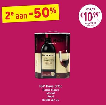 Promoties Igp pays d`oc roche mazet merlot rood - Rode wijnen - Geldig van 03/09/2019 tot 22/09/2019 bij Intermarche