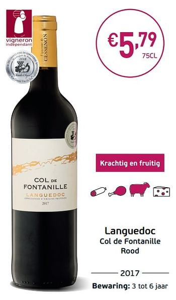 Promoties Languedoc col de fontanille rood - Rode wijnen - Geldig van 03/09/2019 tot 22/09/2019 bij Intermarche