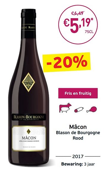 Promoties Mâcon blason de bourgogne rood - Rode wijnen - Geldig van 03/09/2019 tot 22/09/2019 bij Intermarche
