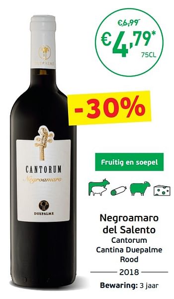 Promoties Negroamaro del salento cantorum cantina duepalme rood - Rode wijnen - Geldig van 03/09/2019 tot 22/09/2019 bij Intermarche