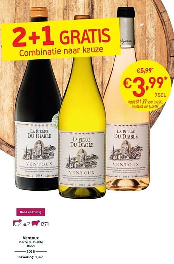 Promoties Ventoux pierre du diable rood - Rode wijnen - Geldig van 03/09/2019 tot 22/09/2019 bij Intermarche