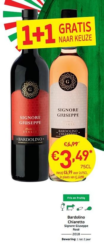 Promoties Bardolino chiaretto signore giuseppe rosé - Rosé wijnen - Geldig van 03/09/2019 tot 22/09/2019 bij Intermarche