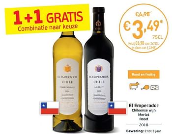 Promoties El emperador chileense wijn merlot rood - Rode wijnen - Geldig van 03/09/2019 tot 22/09/2019 bij Intermarche