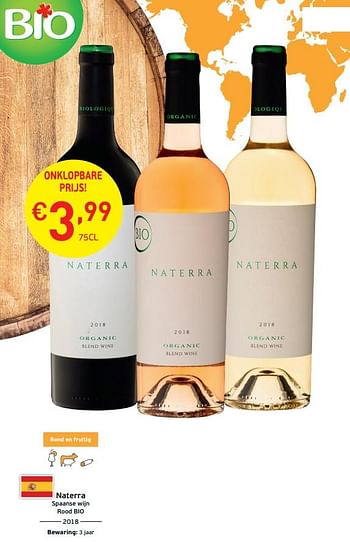 Promoties Naterra spaanse wijn rood bio - Rode wijnen - Geldig van 03/09/2019 tot 22/09/2019 bij Intermarche