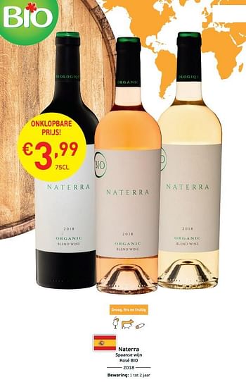 Promoties Naterra spaanse wijn rosé bio - Rosé wijnen - Geldig van 03/09/2019 tot 22/09/2019 bij Intermarche