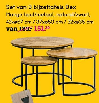 Promoties Set van 3 bijzettafels dex - Huismerk - Leen Bakker - Geldig van 09/09/2019 tot 22/09/2019 bij Leen Bakker