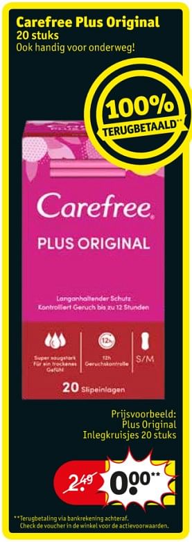 Promoties Carefree plus original plus original inlegkruisjes - Carefree - Geldig van 10/09/2019 tot 22/09/2019 bij Kruidvat