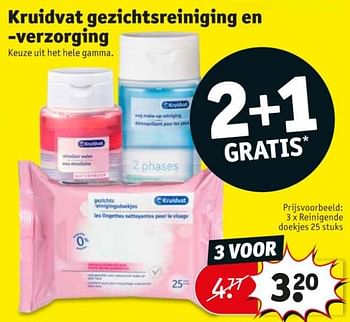 Promoties Kruidvat gezichtsreiniging en -verzorging reinigende doekjes - Huismerk - Kruidvat - Geldig van 10/09/2019 tot 22/09/2019 bij Kruidvat