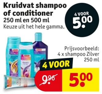 Promoties Kruidvat shampoo of conditioner shampoo zilver - Huismerk - Kruidvat - Geldig van 10/09/2019 tot 22/09/2019 bij Kruidvat