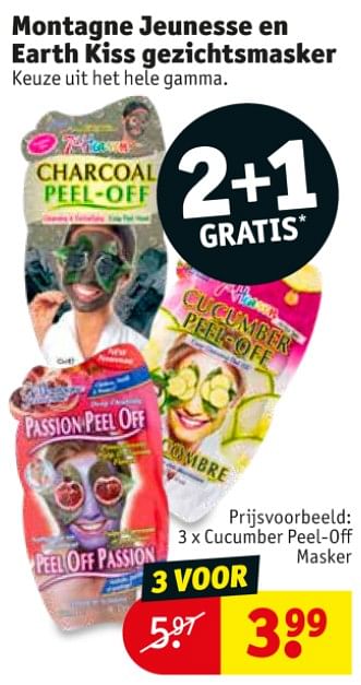 Promoties Montagne jeunesse en earth kiss gezichtsmasker cucumber peel-off masker - Huismerk - Kruidvat - Geldig van 10/09/2019 tot 22/09/2019 bij Kruidvat