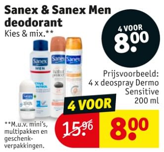 Promoties Sanex + sanex men deodorant deospray dermo sensitive - Sanex - Geldig van 10/09/2019 tot 22/09/2019 bij Kruidvat