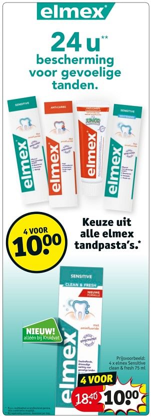 Promoties Keuze uit alle elmex tandpasta`s elmex sensitive clean + fresh - Elmex - Geldig van 10/09/2019 tot 22/09/2019 bij Kruidvat