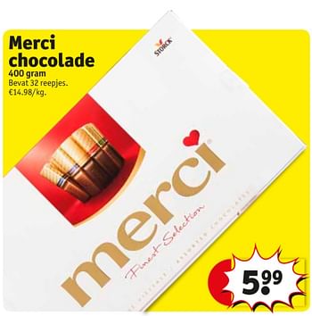 Promoties Merci chocolade - MERCI - Geldig van 10/09/2019 tot 22/09/2019 bij Kruidvat